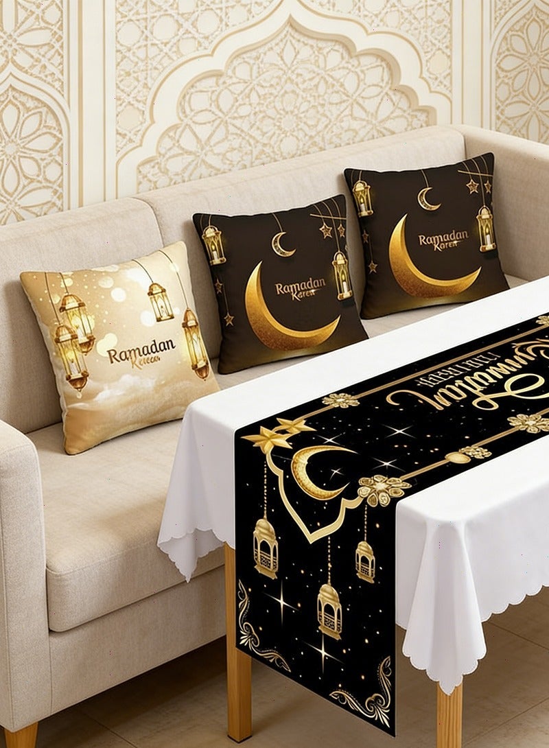 Yoawllty Ramadan Table Runner, Ramadan Decorations, Ramadan Pillow Covers, Ramadan Table Decoration with Table Runner and 4 PCS Decorative Pillow Covers - Image 4